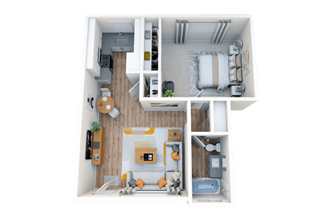 Floor plan for 1 bed, 1 bath, 680 sqft
